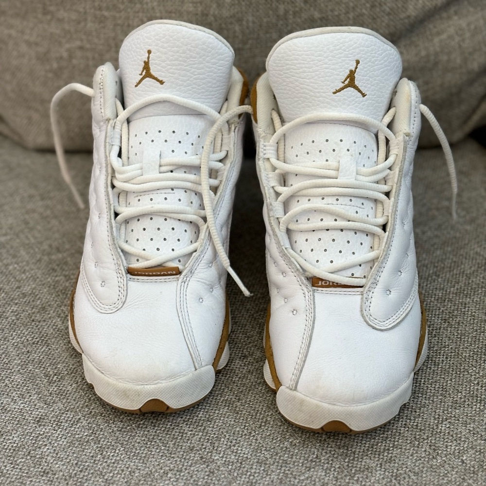 Kids White and Gold Jordan Shoes